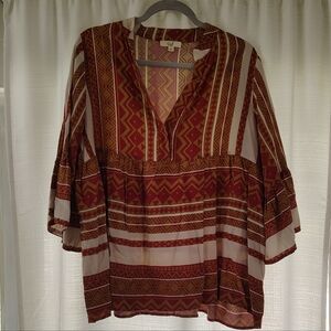 Bohemian Red Patterned Women's Top